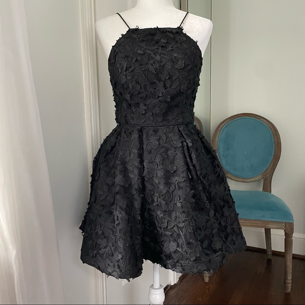 Aqua Black Floral Lace Skater Dress